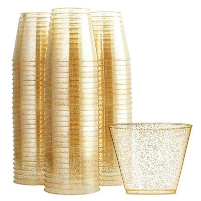 Plastic Cup Disposable Water Cup Golden Powder 90OZ Juice Cup Dessert Cup Mousse Cup Wedding Tableware Decoration