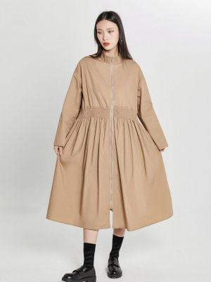 XITAO Jacket Solid Pleated Trench Women  Loose Full Sleeve Coat