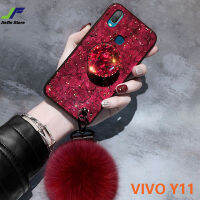 Jiefie สำหรับ VIVO Y11 B Ling g litter ทองฟอยล์หินอ่อนกรณีหรูหราขนบอลสายคล้องมือที่ใส่ขาตั้งกรณีสำหรับ VIVO Y11
