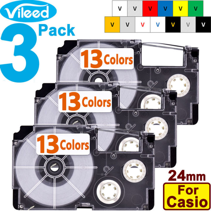 3-pack-24mm-tape-cartridge-for-casio-ez-label-printer-kl-820-kl-g2-kl-p350w-print-label-black-white-clear-red-blue-yellow-green-gold-silver-xr-24we-xr-24we1-xr-24x1-xr-24rd1-xr-24bu1-xr-24yw-xr-24yw1-