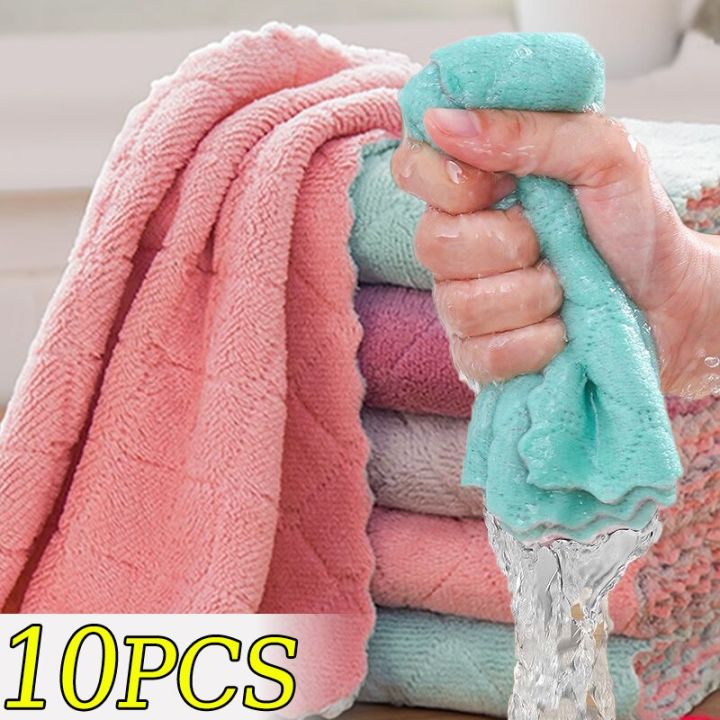 5-10Pcs Absorbent Kitchen Towels Soft Microfiber Cleaning Cloths Non-stick  Oil Dish Cloth Rags For