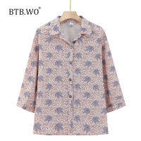 BTB.WO เสื้อเชิ้ตยายผู้หญิงวัยกลางคนและสูงอายุคุณภาพสูงสำหรับฤดูร้อนเสื้อเสื้อโพลีเอสเตอร์แขนยาวชุดลำลองผู้หญิงทรงหลวมอายุ60-85ปี