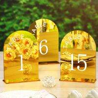 Gold Mirror Arch Acrylic Table Number with Stand 1-25,Wedding Sign for Centerpiece,Reception,Decor,Party,Anniversary,Event