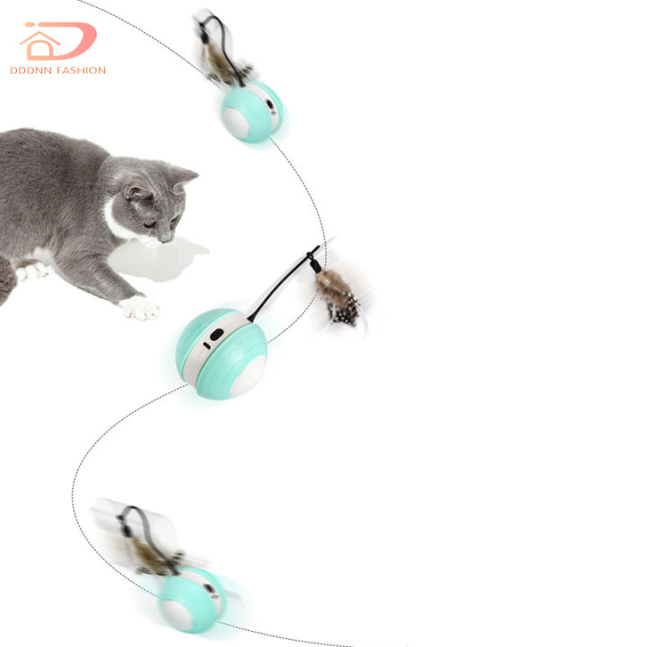 ของเล่นลูกบอลเคลื่อนที่อัตโนมัติสำหรับแมวสัตว์เลี้ยงพร้อมขนนกอุปกรณ์เสริม-usb-ชาร์จไฟได้ลูกบอลมีเสียงเรืองแสงสำหรับแมวในบ้าน