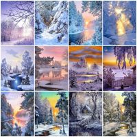 【hot】♟  AZQSD Embroidery Snow Mosaic Rhinestones Painting Landscape Handicraft