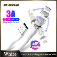 C-SAW 1M/2M 540 ° หมุน3Aยูเอสบีแม่เหล็กสายชาร์จความไวสูงสายชาร์จMicro USBประเภทC Lightningสนับสนุนชาร์จรับส่งข้อมูลสายสำหรับiPhone Samsung HUAWEI OPPO VIVO Xiaomi Redmi