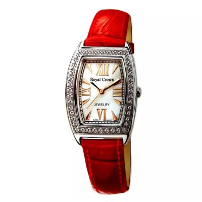 Royal Crown นาฬิกาข้อมือผู้หญิง สายหนัง ประดับเพชร cz อย่างดี รุ่น 3635L (Red)