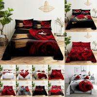 3D HD Bed Sheet Linen Pillow Case Cover Home Bedding Set Pillowcase Red Rose Flower For Single Double Twin King Textile Hot Sale