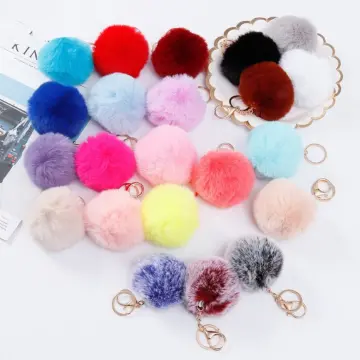 Cute Keyring Green Pompom Fur Ball 26 Letter Keychain Resin Key Chains  Handbag Charms For Woman Ornaments Accessories Gift