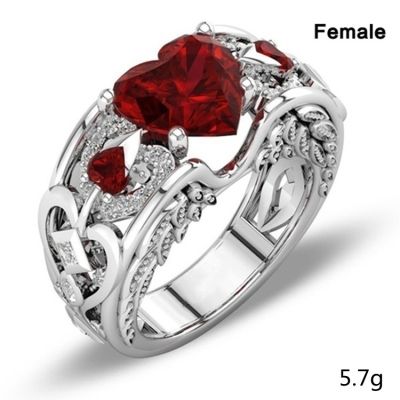 แหวนดีไซน์สวยใหม่ในยุโรปและเครื่องประดับแหวนทับทิมหัวใจเจ้าหญิงมีให้เลือกหลายสี