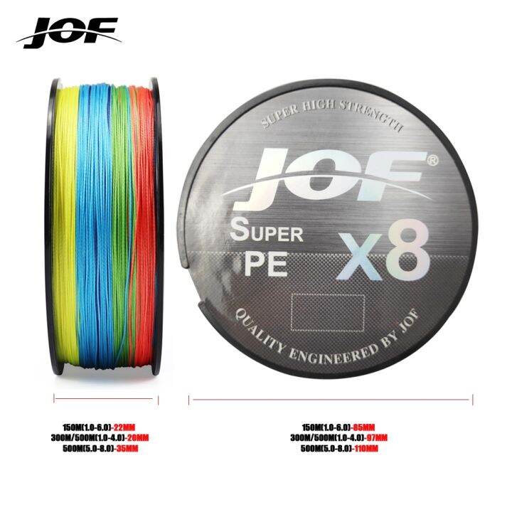 jof-x8ยาว150ม-300ม-500ม-546yds-สายเบ็ดแบบถัก8สาน15-100lb-สำหรับการตกปลาทะเลเส้นมัลติฟิลา-pe-เรียบ