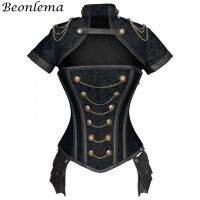 สีดำสีแดงรัดตัว Steampunk ผู้หญิงเซ็กซี่ Gothic เสื้อผ้า Underbust Gothic Retro Bustier Bodice Femme Faux หนัง Punk Corset ชุด