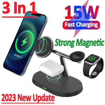 3 in 1 Magnetic Wireless Charger Stand For Macsafe iPhone 14 13 12 Pro Max Airpods Apple Watch 8 7 6 15W Fast Charging Station