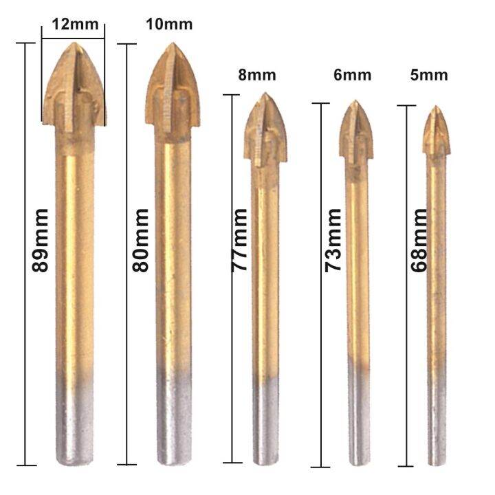 ดอกสว่านแก้วเจาะตัวเจาะนำศูนย์4คมมีดก้านกลมเคลือบไทเทเนียมสำหรับกระเบื้องเซรามิกหินอ่อนกระจก5มม-12มม