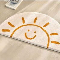 【SALES】 Semicircle Floor Mat Cartoon Plush Carpet Sun Area Rugs for Living Room Soft Rugs Entrance Doormat Absorbent Bath Rugs