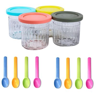 4 PCS Replacement Ice Cream Pints and Lids+Spoon for Ninja NC301 NC300 NC299AMZ Series Ice Cream Storage Containers