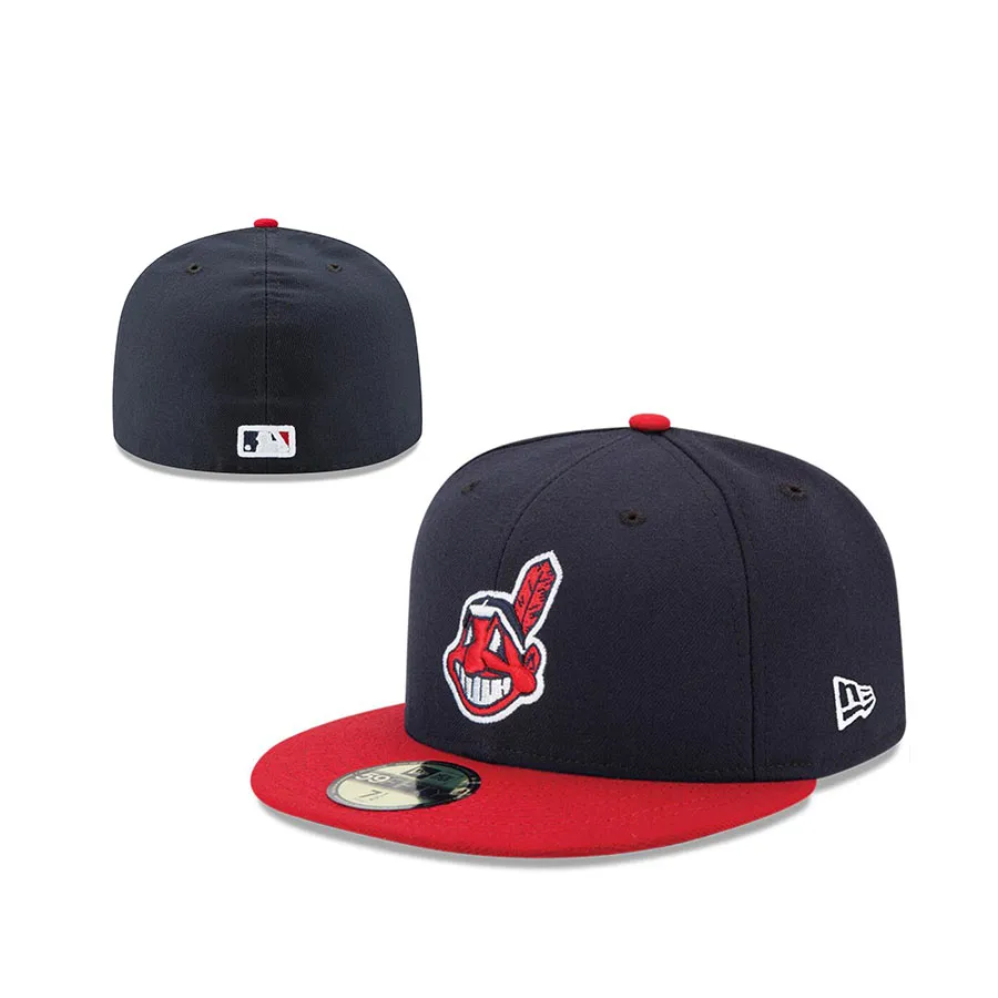 New Era MLB Cleveland Indians Snapback Topi Men Women 59FIFTY Baseball Hip  Hop Full Close Cap Hat Vpj4