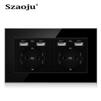 [HOT GELLXKOWOIGHIO 527] Szaoju เยอรมันมาตรฐานพลังงานซ็อกเก็ตที่มี USB LED แผงกระจกคริสตัล146X86 Mm 16A ผนังซ็อกเก็ตชาร์จ AC110-250V