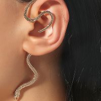 [COD] European and cold without hole ear clip retro one-piece zircon snake-shaped hanging exaggerated net red personality earrings female