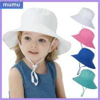 MUMU 2Pcs ชายหญิง สำหรับ 0-8 ปี ป้องกันรังสียูวี ที่ครอบหูคอ หมวกว่ายน้ำ หมวกกันแดดเด็ก หมวกชายหาด หมวกบักเก็ต พร้อมสายรัดคางปรับระดับได้