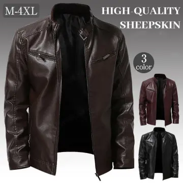 Men's Motorcycle Leather Jacket Large Size Pocket Black Zipper Lapel Slim  Fit Male Spring And Autumn High Quality Pu Coat