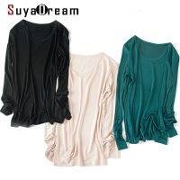 Suyadream เสื้อเสื้อเชิ้ตธรรมดาผ้าไหมแท้สำหรับผู้หญิงต่อแขนยาวคอ O เพื่อสุขภาพไวน์2021ฤดูใบไม้ร่วงฤดูหนาว