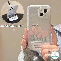 เคสโทรศัพท์มือถือ นิ่ม กันตก ปิดด้านหลัง ลายดอกไม้ทิวลิป สีชมพู สไตล์เกาหลี สําหรับ IPhone 14 13 12 X Xs XR 8 7