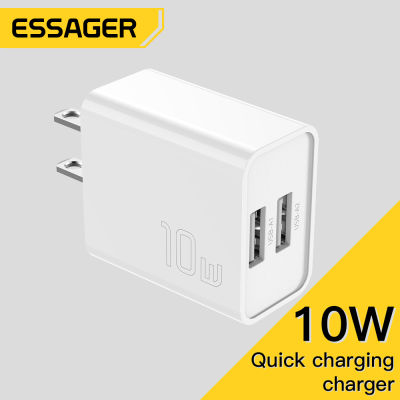 Essager 10W US Dual USB Charger Adapter Fast Charge สำหรับ 14 13 Pro Max Xiaomi ศัพท์มือถือแบบพกพา Travel Charging