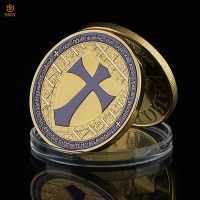Purple Ancient Western Knight Templar Masonic Euro Paladin Crusader Classical Gold Challenge Coin Collectibles Badge Gifts