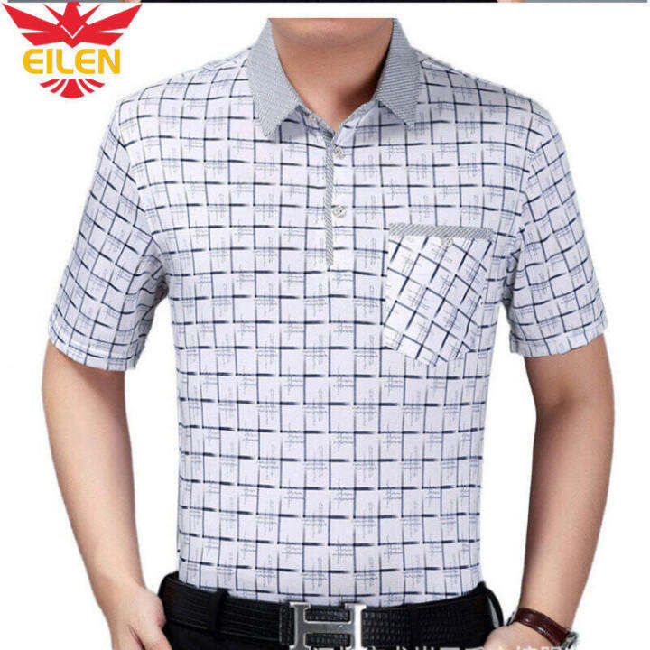 eilen-เสื้อยืดแขนสั้นสำหรับผู้ชายวัยกลางคน-เสื้อคอตตอนแขนสั้นคอปกทรงหลวมสำหรับผู้ชายเสื้อโปโล