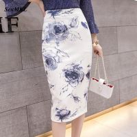 【CW】 Floral Printed Skirt 2022 Waist Skirts Womens Bodycon Korean Office