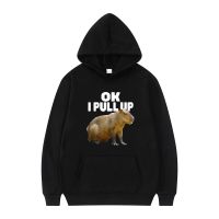 Autumn Winter Harajuku Hoodies Ok I Pull Up Capybara Print Hoodie Men Casual Vintage Hoody Sweatshirt Tracksuit Streetwear Size XS-4XL