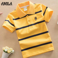 AMILA เสื้อยืดและเสื้อเชิ้ตผ้าฝ้ายแขนสั้น สำหรับเด็ก,เสื้อโปโลสำหรับเด็กผู้ชาย ขนาดกลางและใหญ่ เสื้อเครื่องแบบนักเรียน