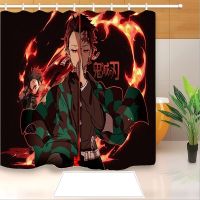 Anime Demon Slayer 3D Print Shower Curtain Polyester Fabric Bathroom Curtain Waterproof Hook Bath Curtain