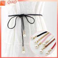 QIAO 4Pcs สาวๆ สำหรับผู้หญิง โบฮีเมียน เข็มขัดเอวมุก สายคาดเอวฤดูร้อน เดรสสายรัดเชือกผูกเอง เข็มขัดผ้าทอ