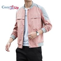 Cozy Up Men Long Sleeve Bomber Jackets Casual Patchwork Stand Collar Slim Fit