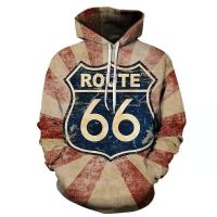 ✟ Amazon เสื้อสเวตเตอร์ 3D Hoodie เสื้อลำลองผู้ชายขนาดใหญ่ U S Route 66 เสื้อสเวตเตอร์คลุมด้วยผ้าคู่