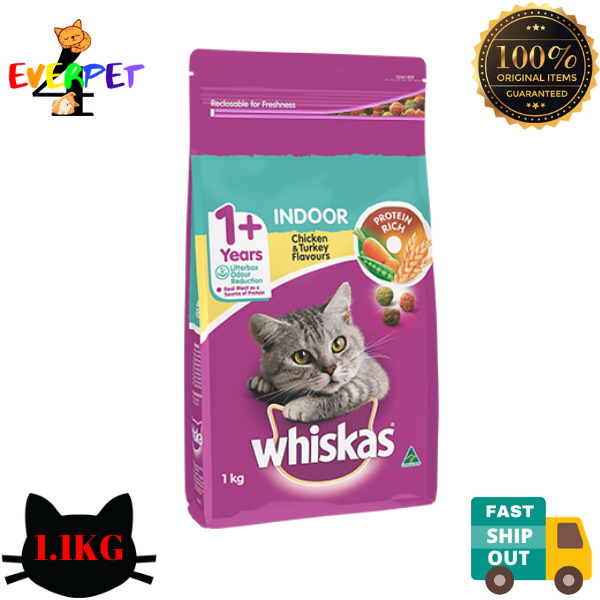 WHISKAS Indoor 1.1KG Dry Cat Food Lazada