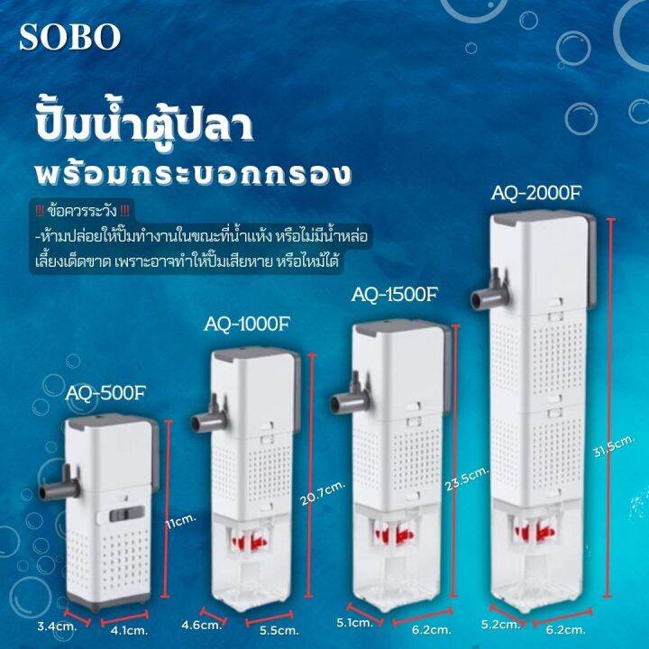 ปั๊มน้ำพร้อมกระบอกกรอง-sobo-aq-500f-1000f-1500f-2000f-ปั๊มน้ำตู้ปลา-ปั๊มน้ำมีกรอง