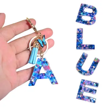 Oliigii Resin Beautiful Letter A-Z Keychain Resin Key Ring Sparkly Glitter  Key Chain Bag Purse Charm Accessories