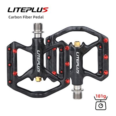 Liteplus แป้นเหยียบคาร์บอนเบาพิเศษไฟเบอร์ไทเทเนียมตลับลูกปืนซีลกันลื่นสำหรับแป้นเหยียบจักรยานจักรยานเสือภูเขาแบบพับได้