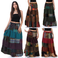 กระโปรงยาว กระโปรงย้วย กระโปรงผ้าทำมือ กระโปรงใส่เล่น กระโปรงโบโฮ Hippie Boho Long Patchwork Skirt