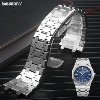 ♂สายสร้อยข้อมือเหล็กสแตนเลส316L เงินขนาด26มม. 28มม. สำหรับ AP 15400 Audemars Piguet Royoak Strap นาฬิกาข้อมือสำหรับผู้ชาย