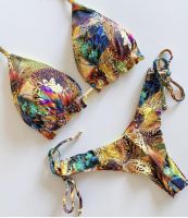 2022 Brazil Sexy Bikini Ladies Floral Bandage Suspender Beachwear Push Up Swimsuit Set