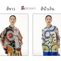 ⭐Grace‘s⭐ ?women clothing?เสื้อ, 2023 ฤดูร้อน, สี, หลวม, บาง, เสื้อผ้าผู้หญิง, เสื้อ, สไตล์วันหยุด, การพิมพ์, ใหม่, กราฟฟิตี