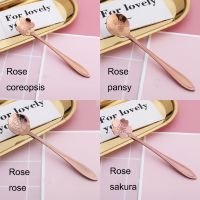 13cm Stainless Steel Flower Spoon Creative Golden Rose Cherry Mixing Coffee Spoons