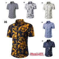 CODDian Zhen READY STOCK!6 Colors Men New Summer Short Sleeve Breathable Shirts Stand Collar Floral Printed Casual Blouse Slim Shirts