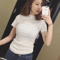 COD hjzfk0 Readystock แฟชั่นสตรีเสื้อยืดแขนสั้นคอเต่าเข้ารูปเซ็กซี่Womens short sleeve t-shirt