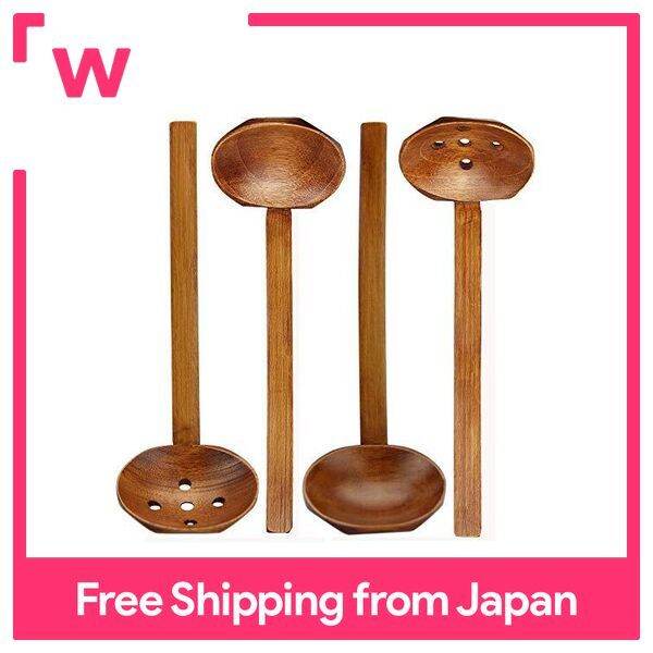 ช้อนทัพพีไม้ไผ่4ทัพพี + Perforated Ladle 2ชุด22ซม.รูปแบบน้ำหนักเบาช้อน