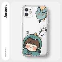 JURSUE เคสไอโฟน เคสซิลิโคนนุ่มกันกระแทกใสการ์ตูนน่ารักตลก เคสโทรศัพท์ Compatible for  13 12 11 Pro Max SE 2020 X XR XS 8 7 Plus พลัส Y1600